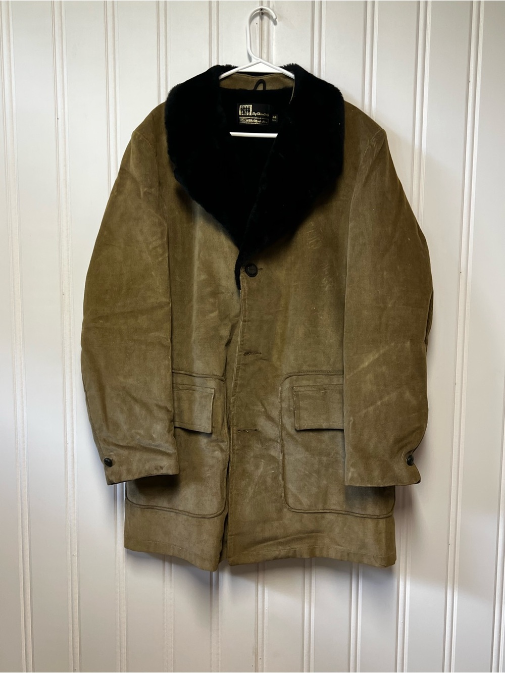 VTG 70s Sears The Mens Store Corduroy Rancher Gang Coat Faux Fur Sz 44 Tall